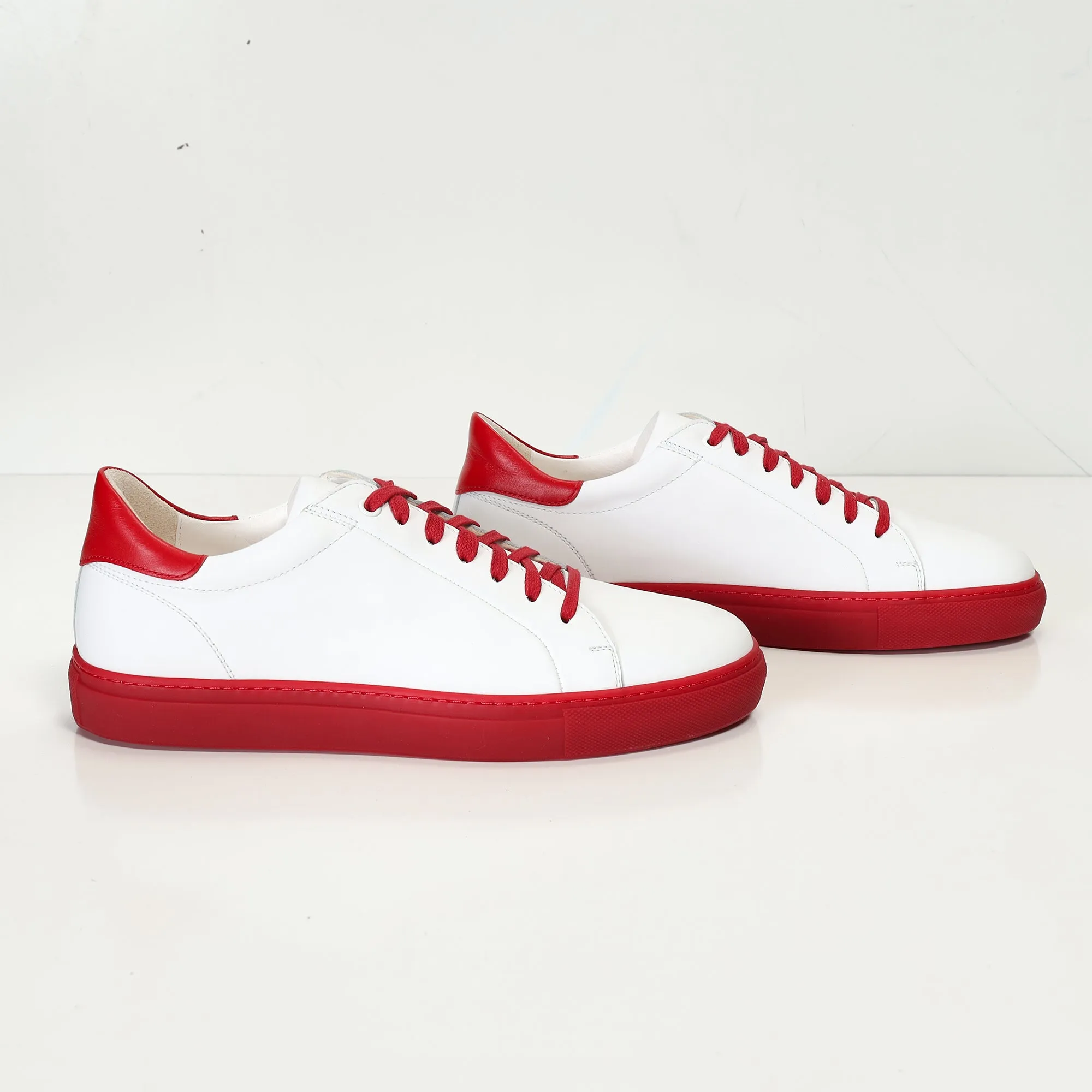 Genuine Leather Court Sneakers - White Red