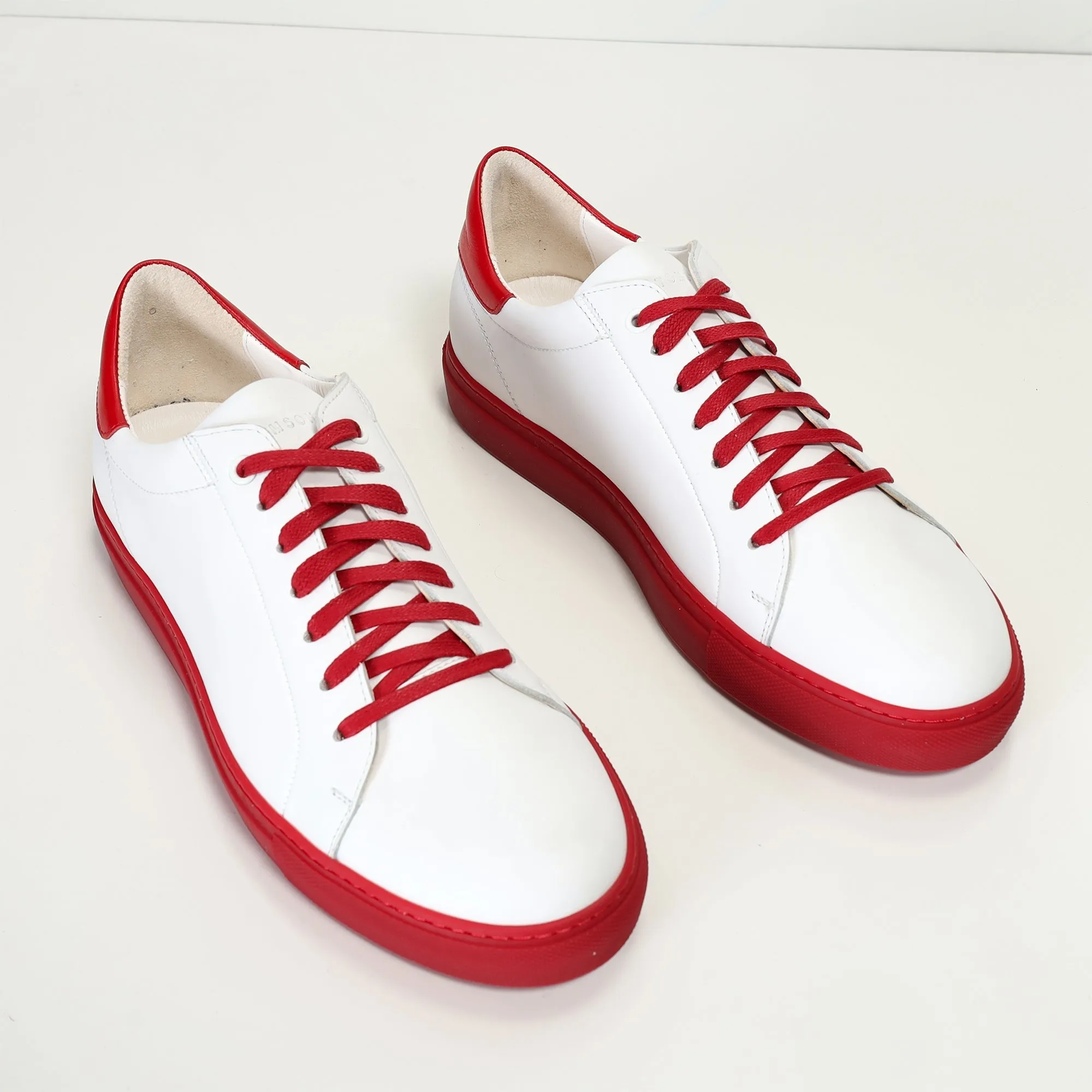 Genuine Leather Court Sneakers - White Red