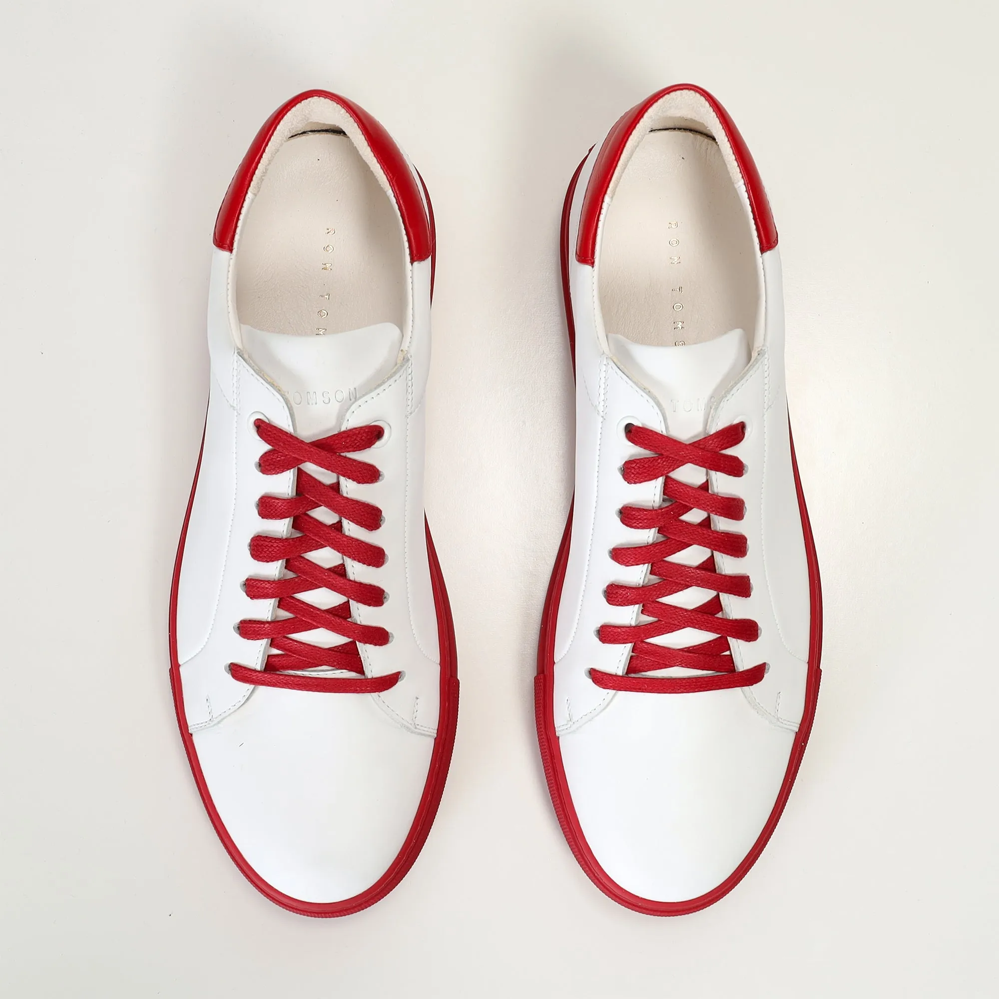 Genuine Leather Court Sneakers - White Red