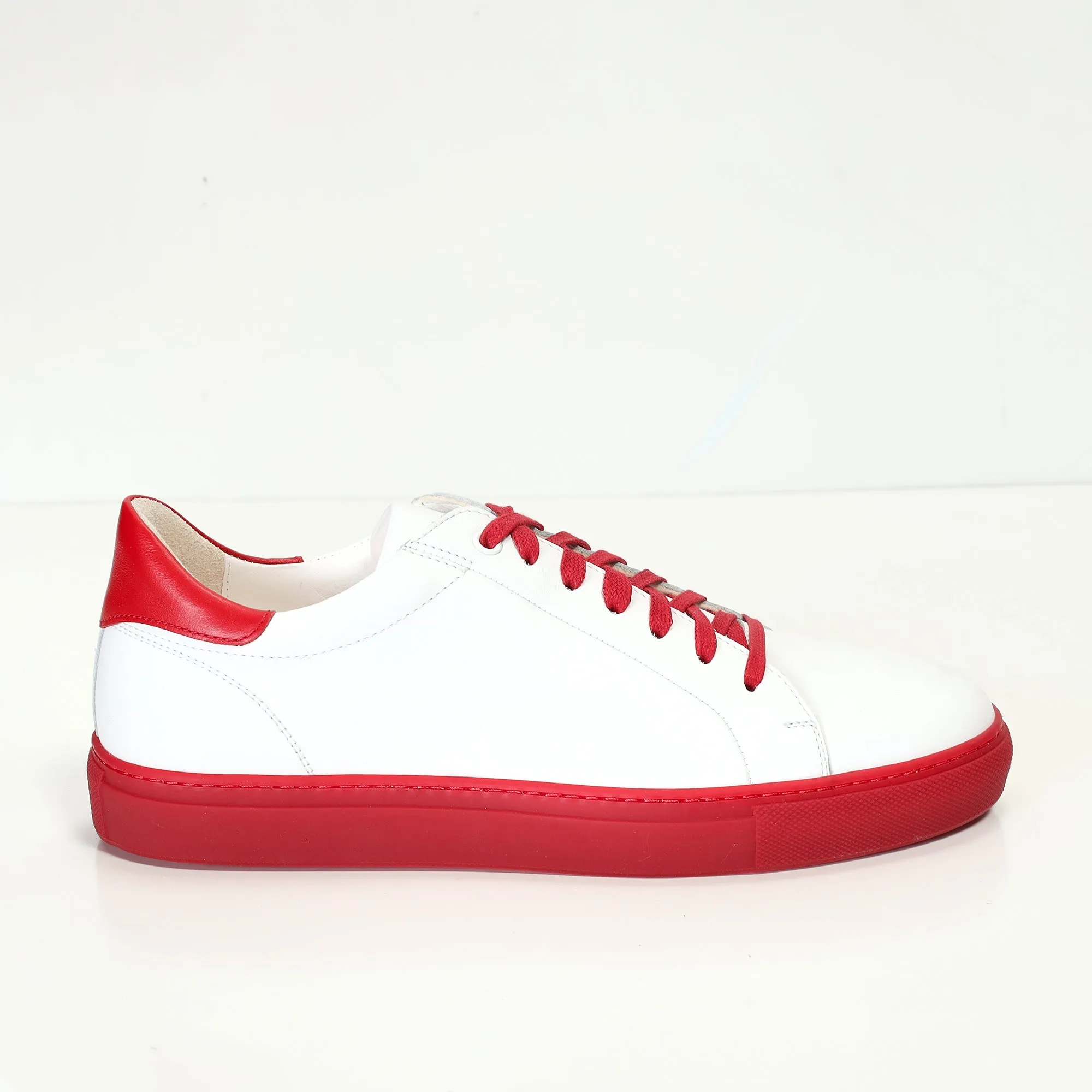 Genuine Leather Court Sneakers - White Red