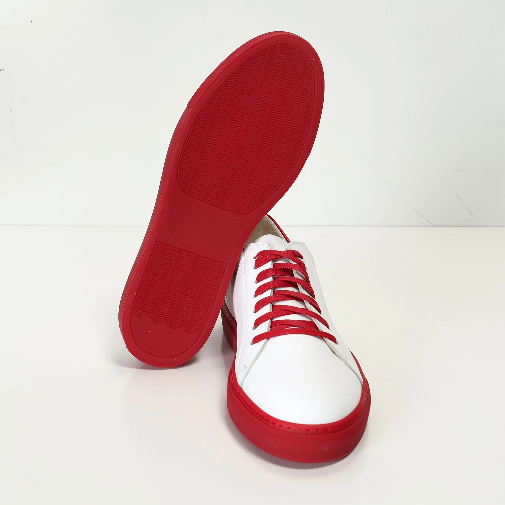 Genuine Leather Court Sneakers - White Red