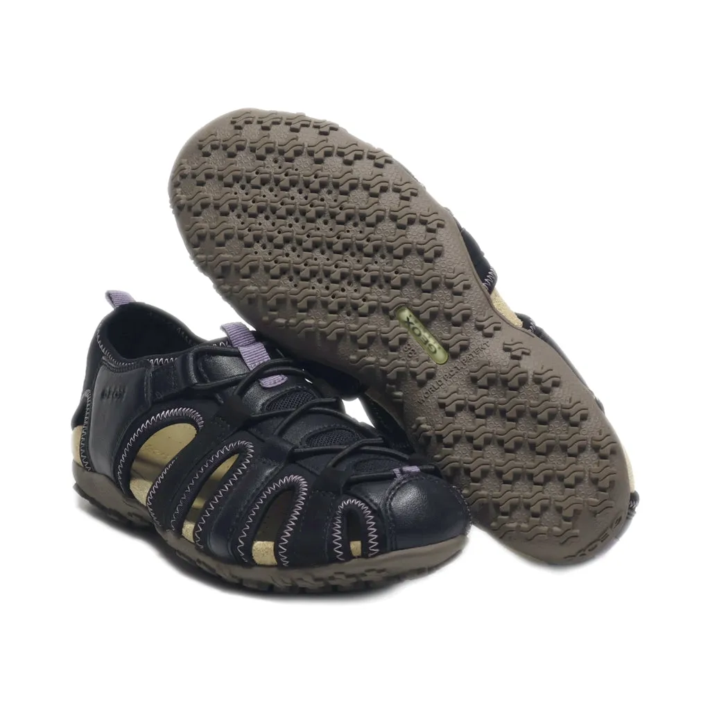 Geox Flat Sandals Leather Black Colour For Women