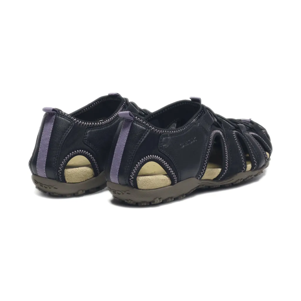 Geox Flat Sandals Leather Black Colour For Women