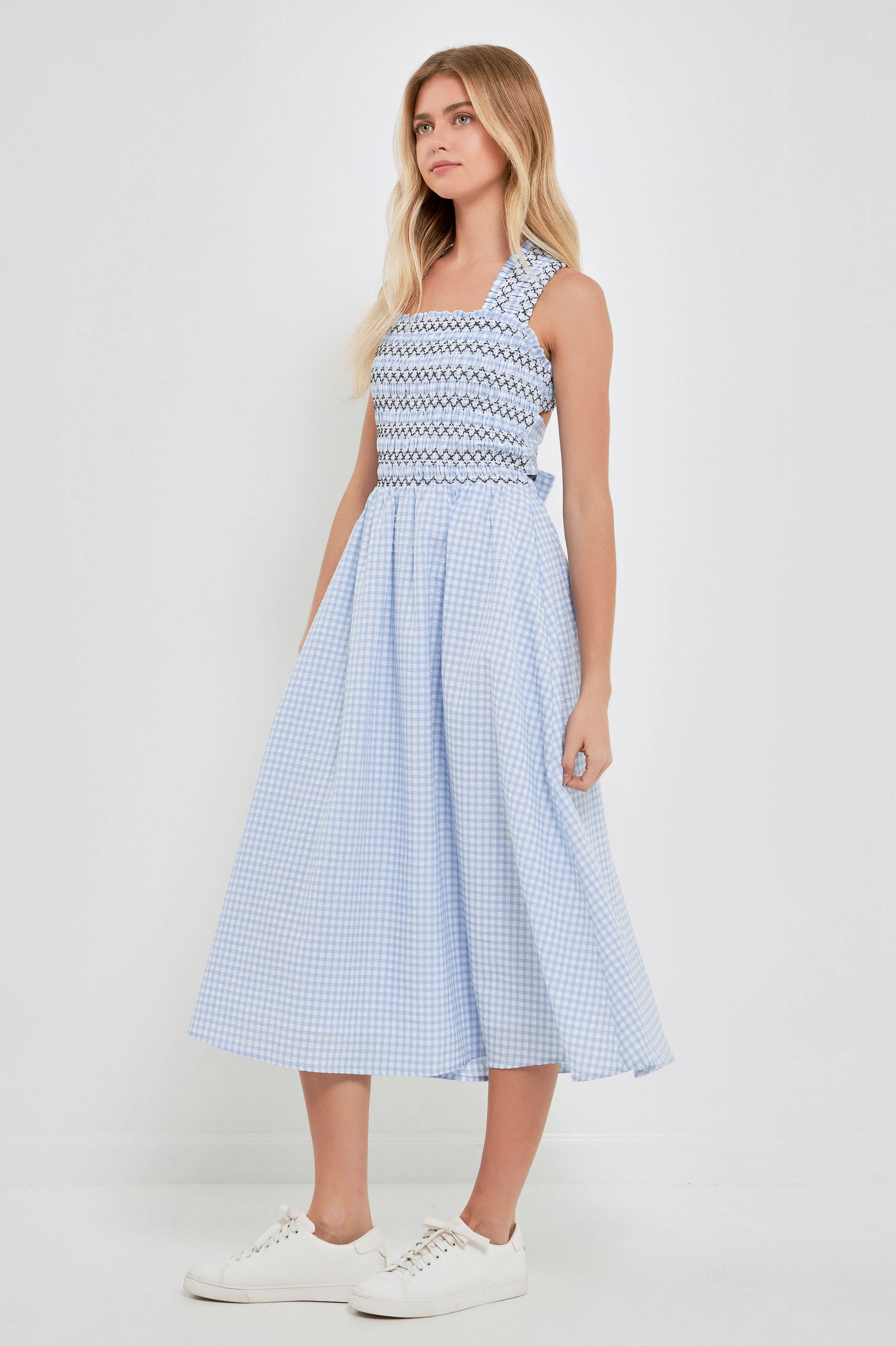 Gingham Check Sleeveless Midi Dress