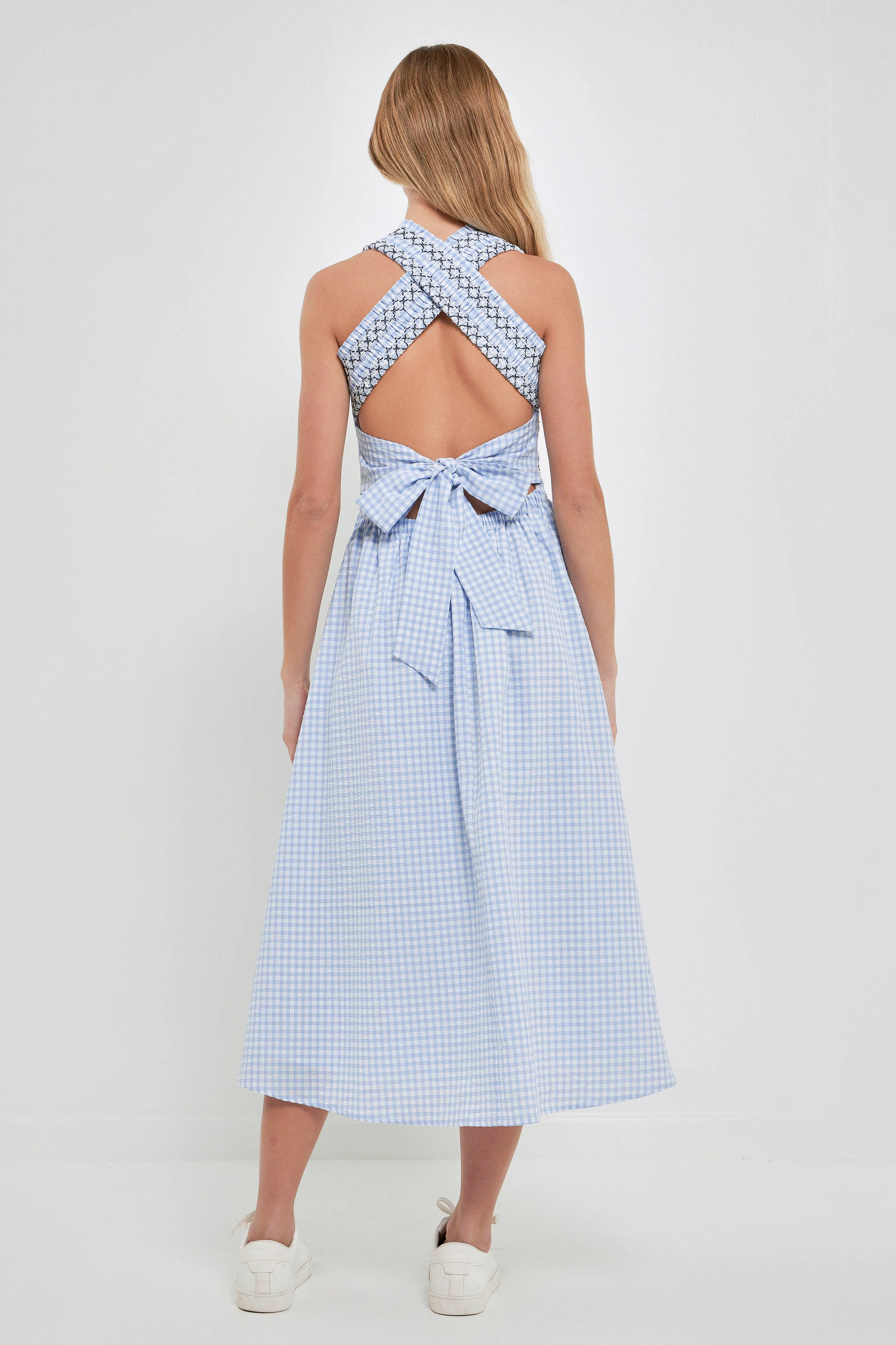 Gingham Check Sleeveless Midi Dress