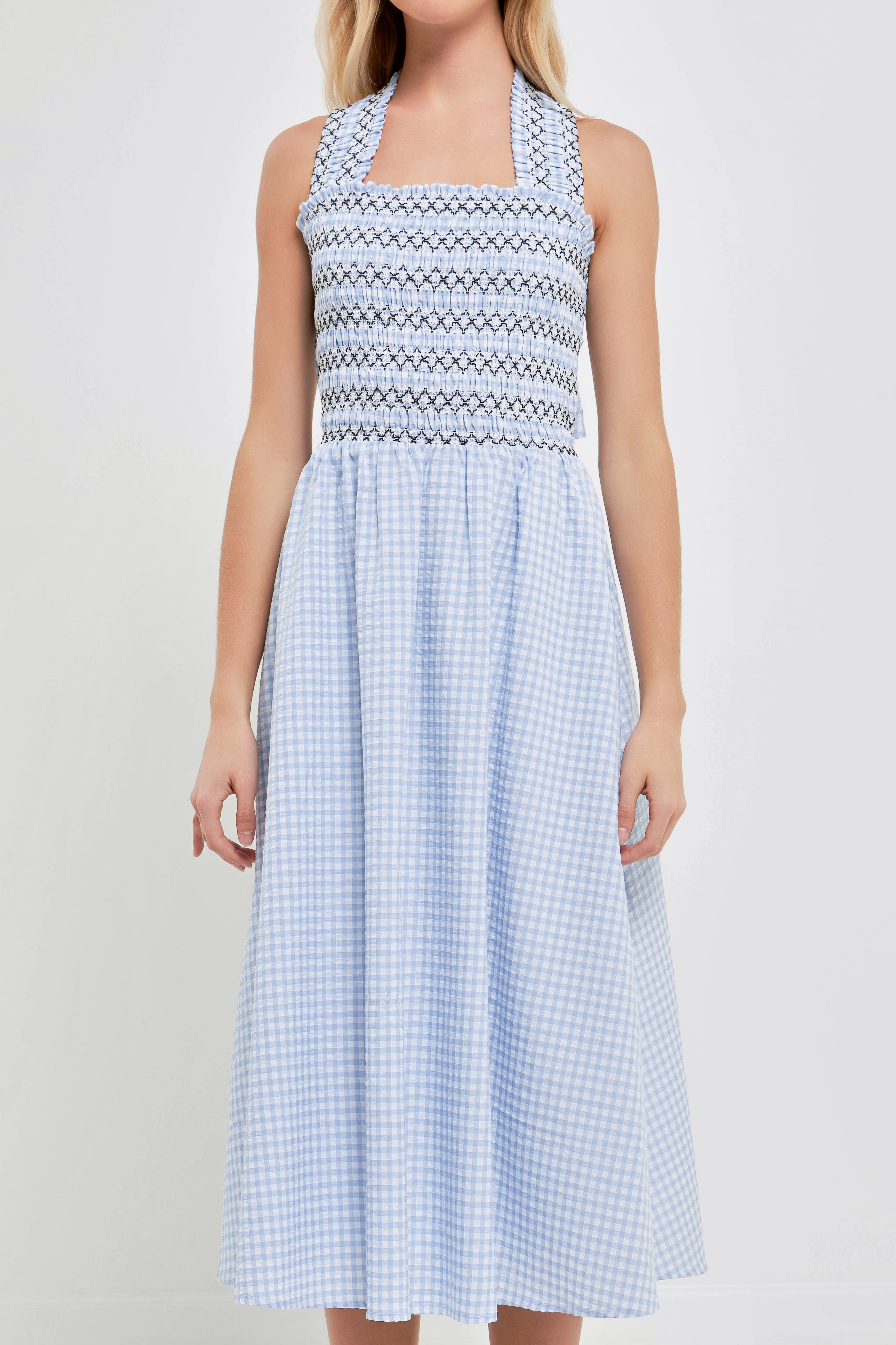 Gingham Check Sleeveless Midi Dress