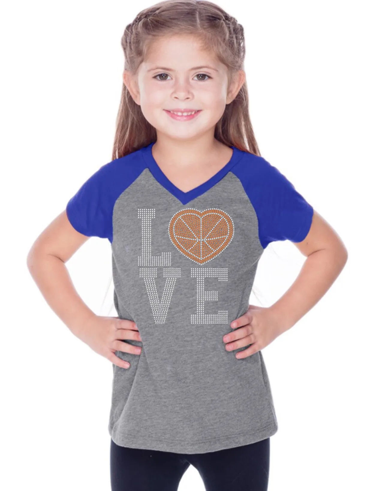 Girls 3-6X & 8-16 Sheer Jersey Contrast V Neck Raglan Short Sleeve Tee-BBF