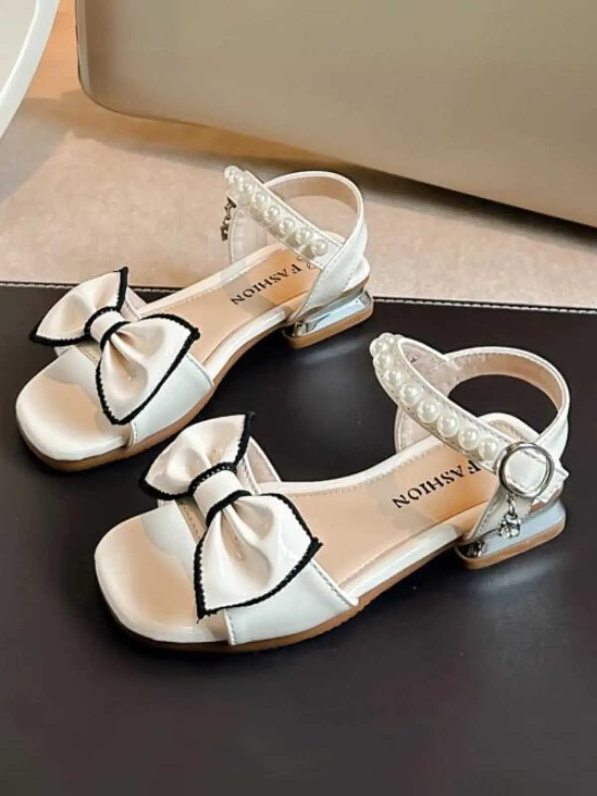 Girls Enchanted Pearl and Bow Glamour Sandals by Liv and Mia