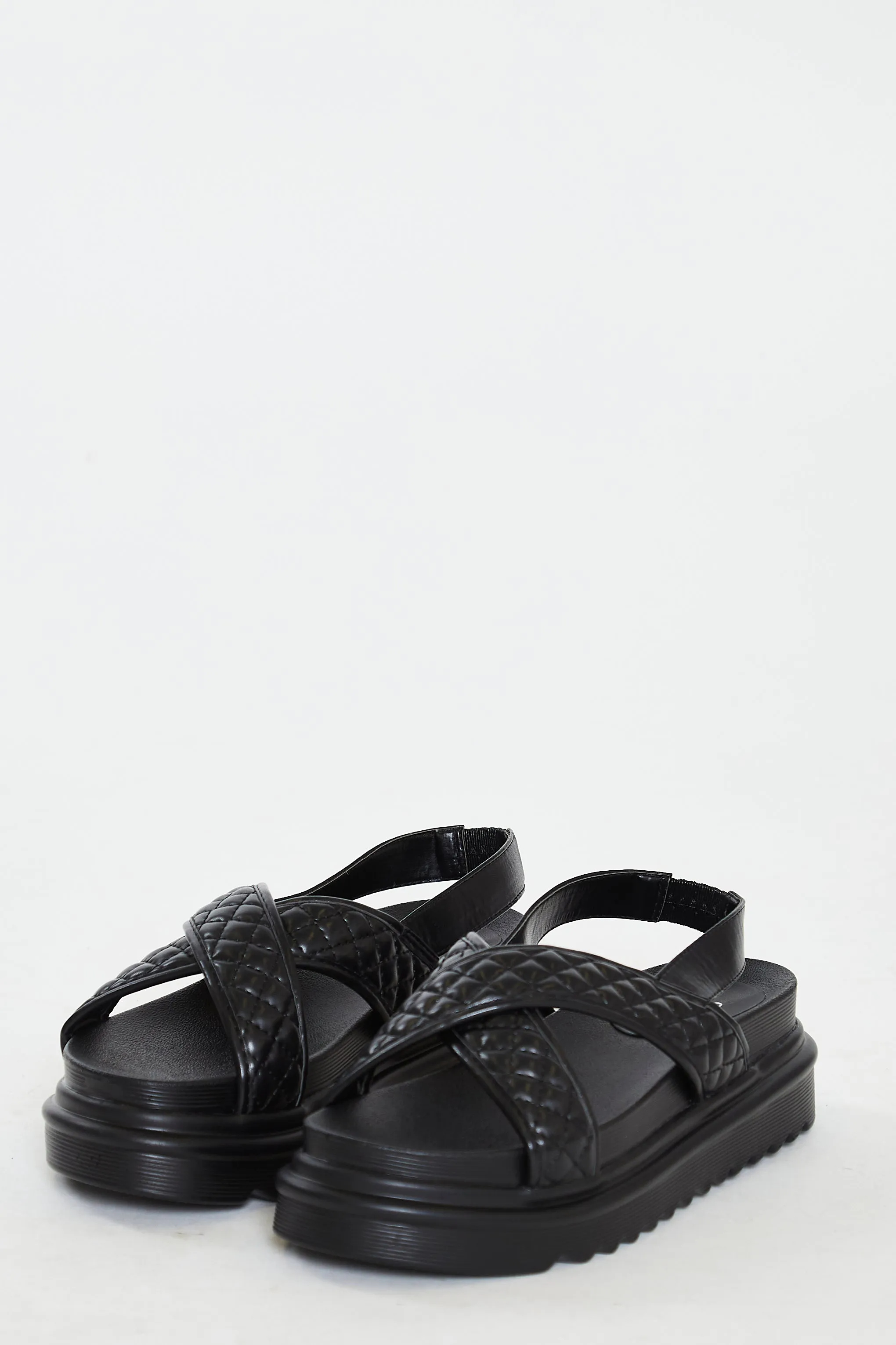 Glamorous Black Cross Strap Flatform Sandals