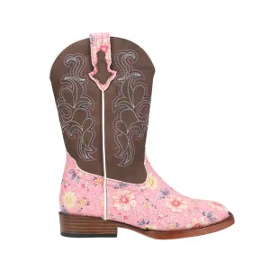 Glitter Floral Embroidered Square Toe Cowboy Boots (Little Kid)