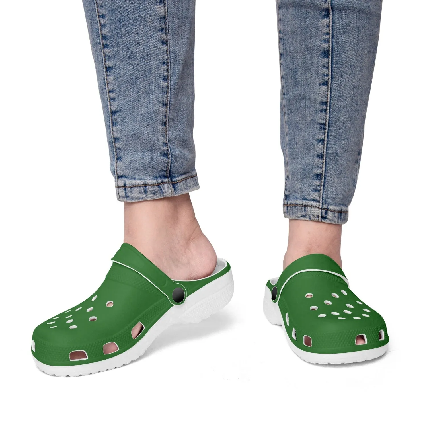 Green Color Unisex Clogs, Best Solid Dark Green Color Unisex Classic Lightweight Best Sandals For Men or Women