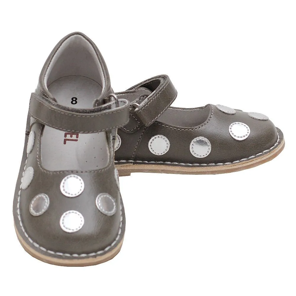 Grey Silver Dot Strap Mary Jane Shoe Little Girl 11-12