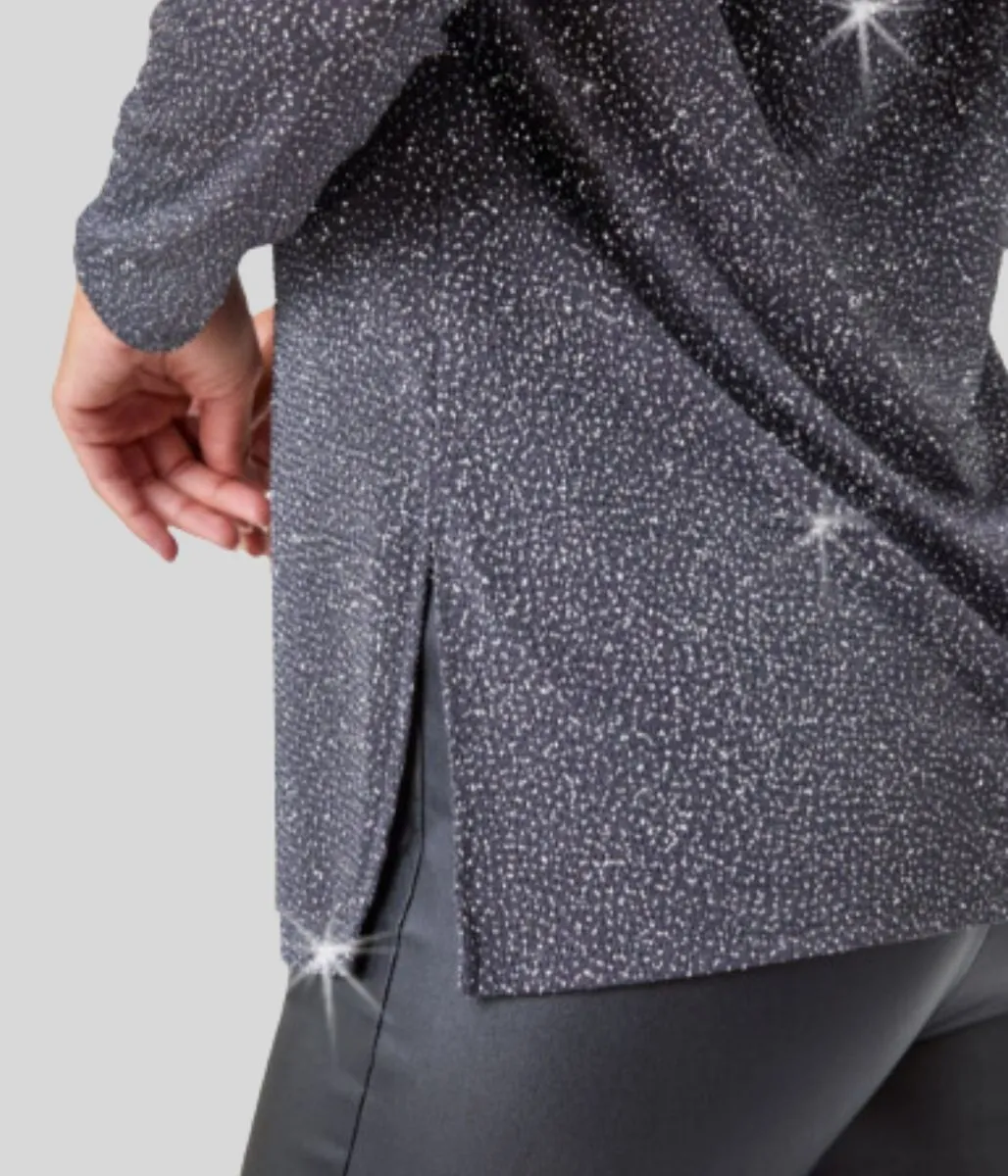 Grey Sparkle Cowl Back Tunic Top