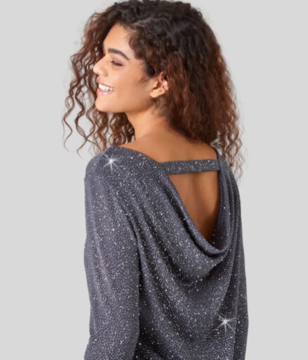 Grey Sparkle Cowl Back Tunic Top