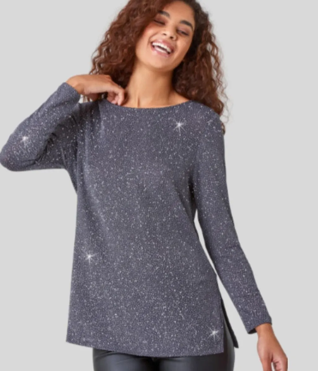 Grey Sparkle Cowl Back Tunic Top