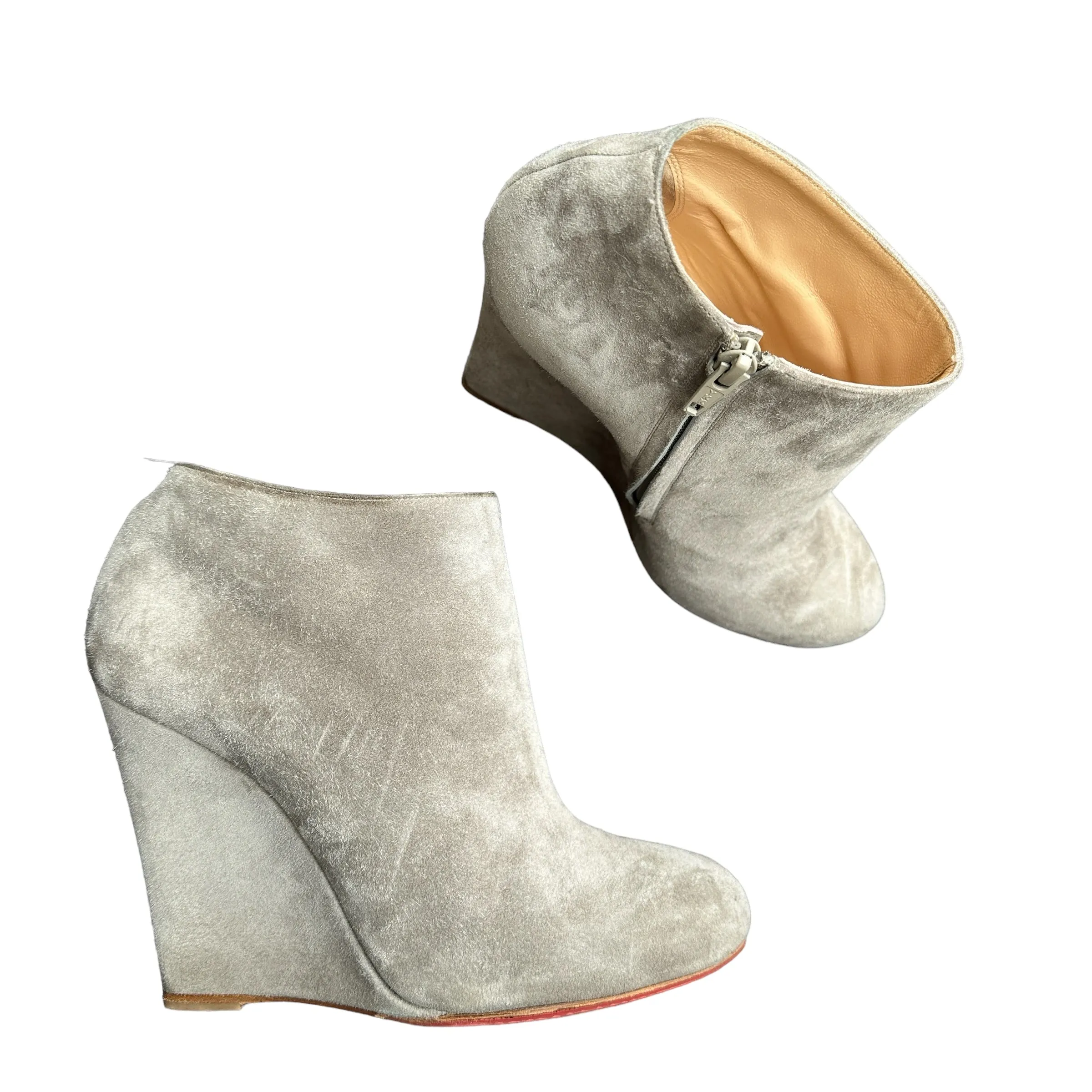 Grey Suede Heeled Booties - 8.5