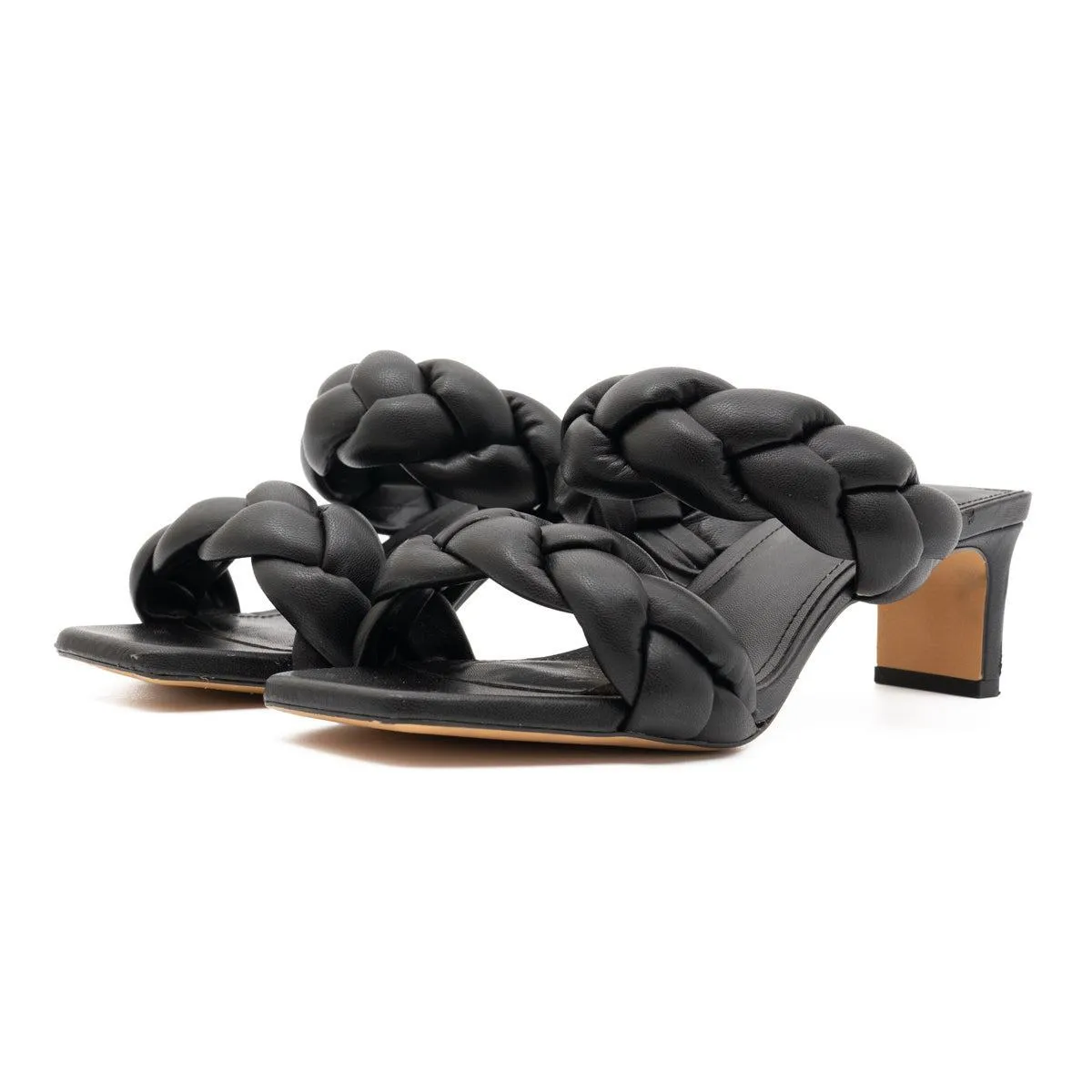 H&M Braidedmid-Heel Sandals Leather Black Colour For Women