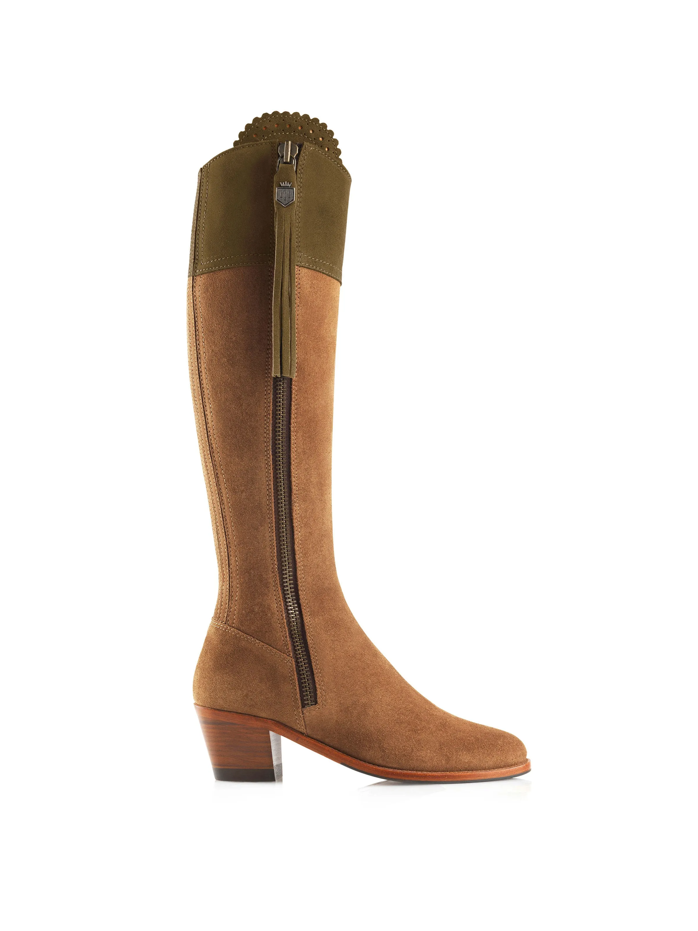 Heeled Regina (Regular Fit) - Tan & Olive Suede