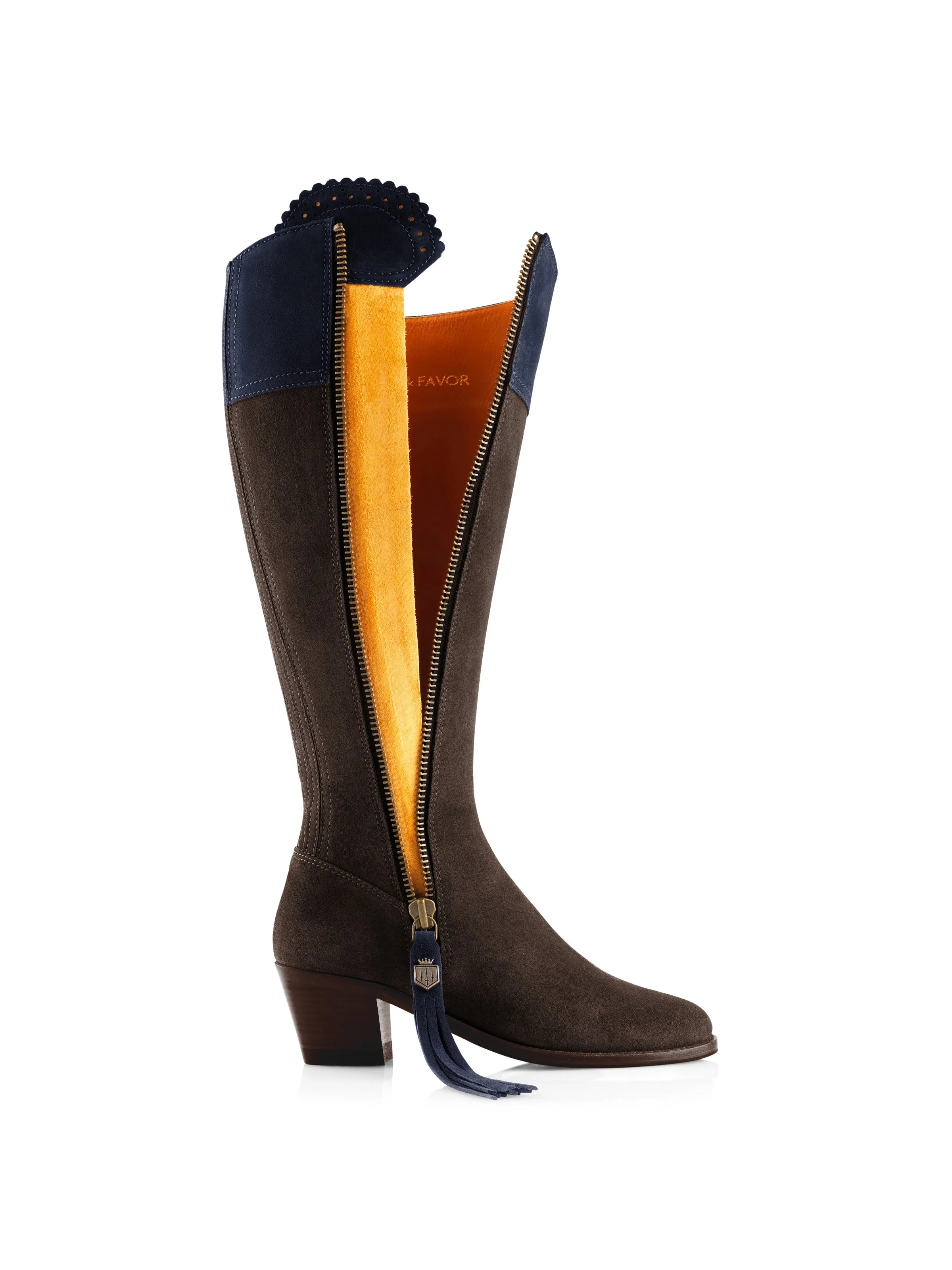 Heeled Regina (Sporting Fit) - Chocolate & Navy Suede