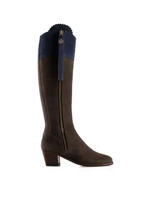 Heeled Regina (Sporting Fit) - Chocolate & Navy Suede