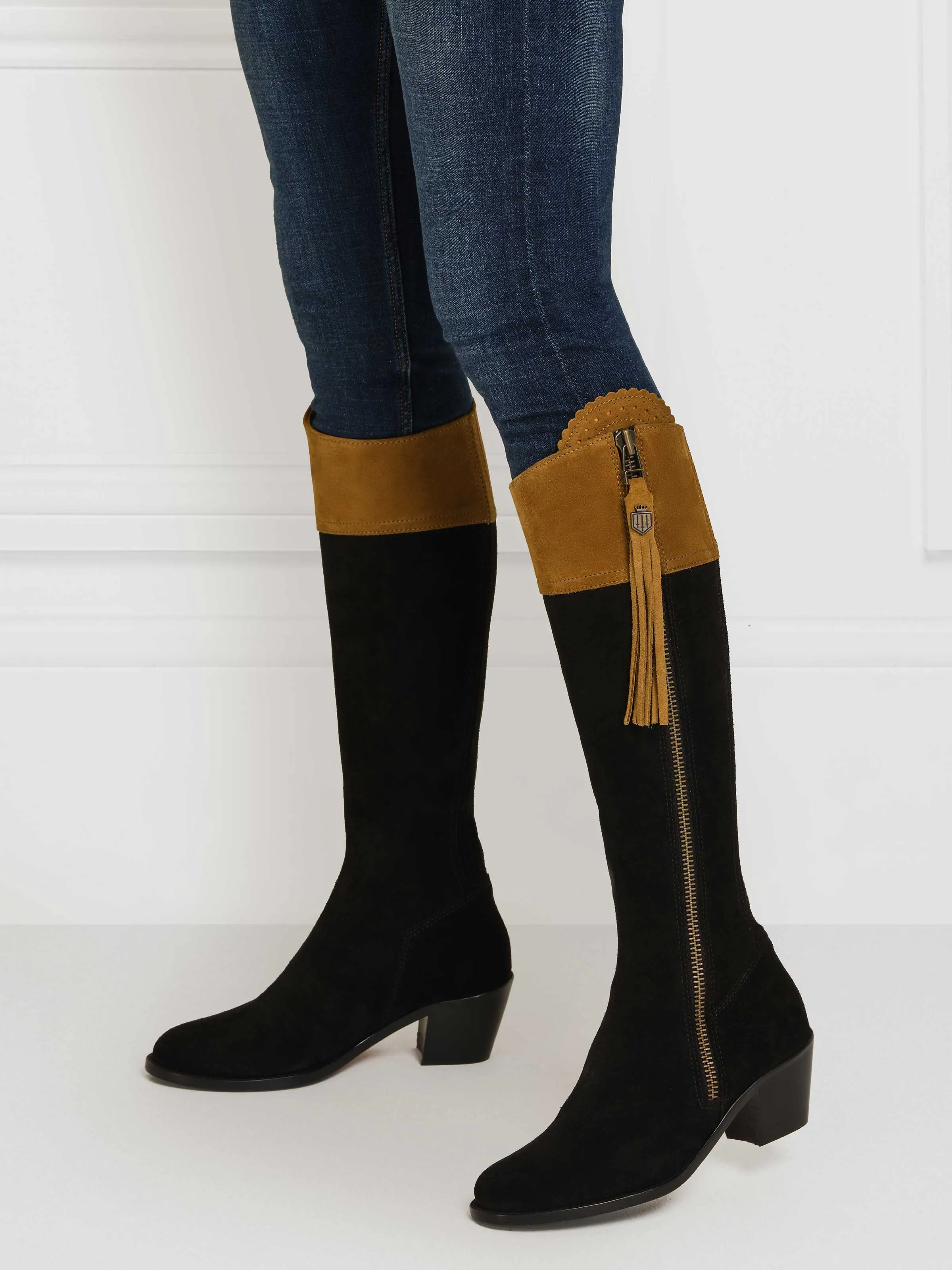 Heeled Regina (Sporting Fit) - Tan & Black Suede