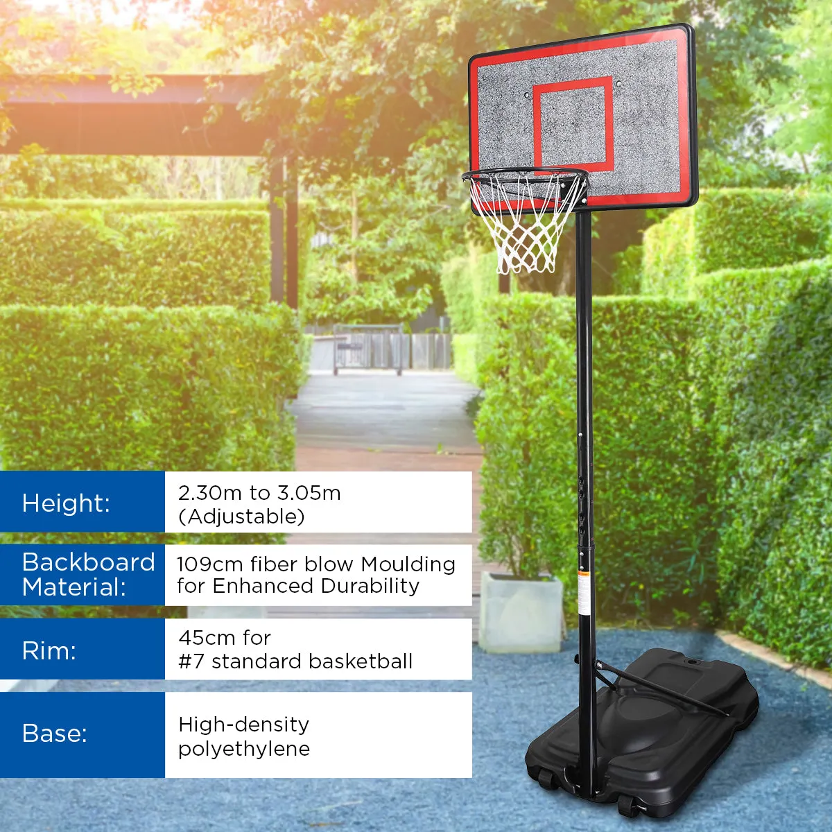 Height-Adjustable Basketball Hoop 44" Backboard Portable Stand Kahuna