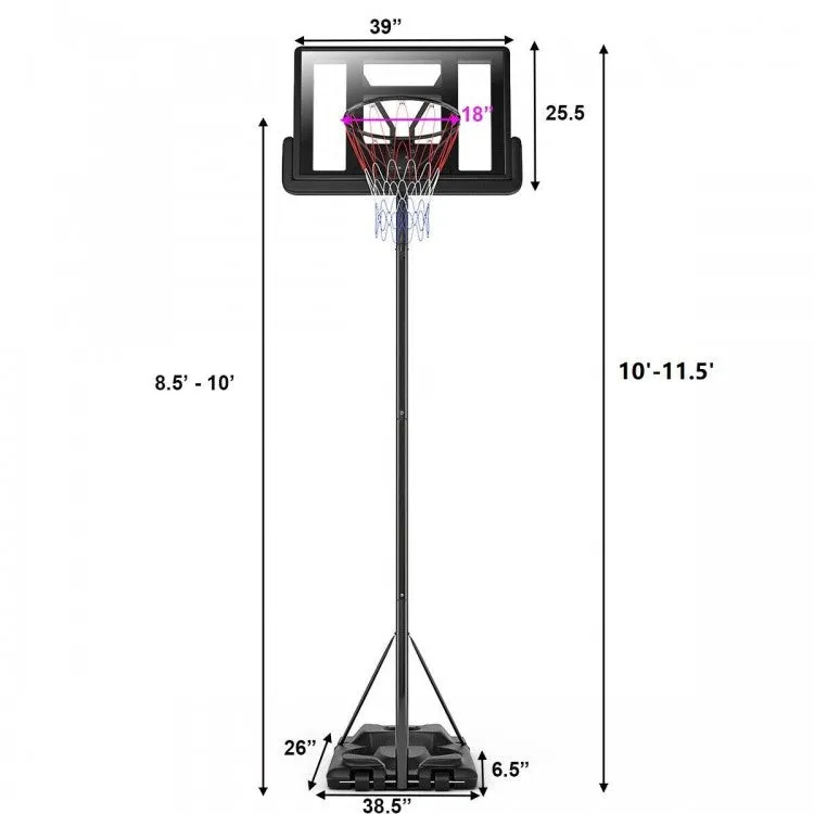 Height Adjustable Portable Shatterproof Backboard Basketball Hoop with 2 Nets