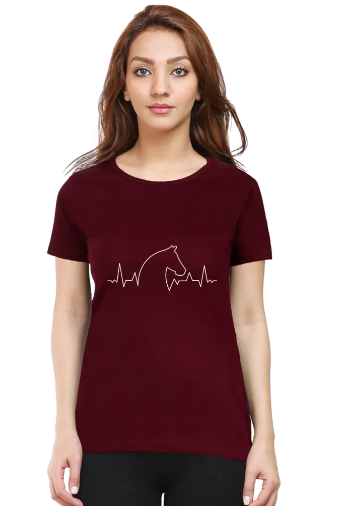 Horse Heartbeat Printed Scoop Neck T-shirt for women