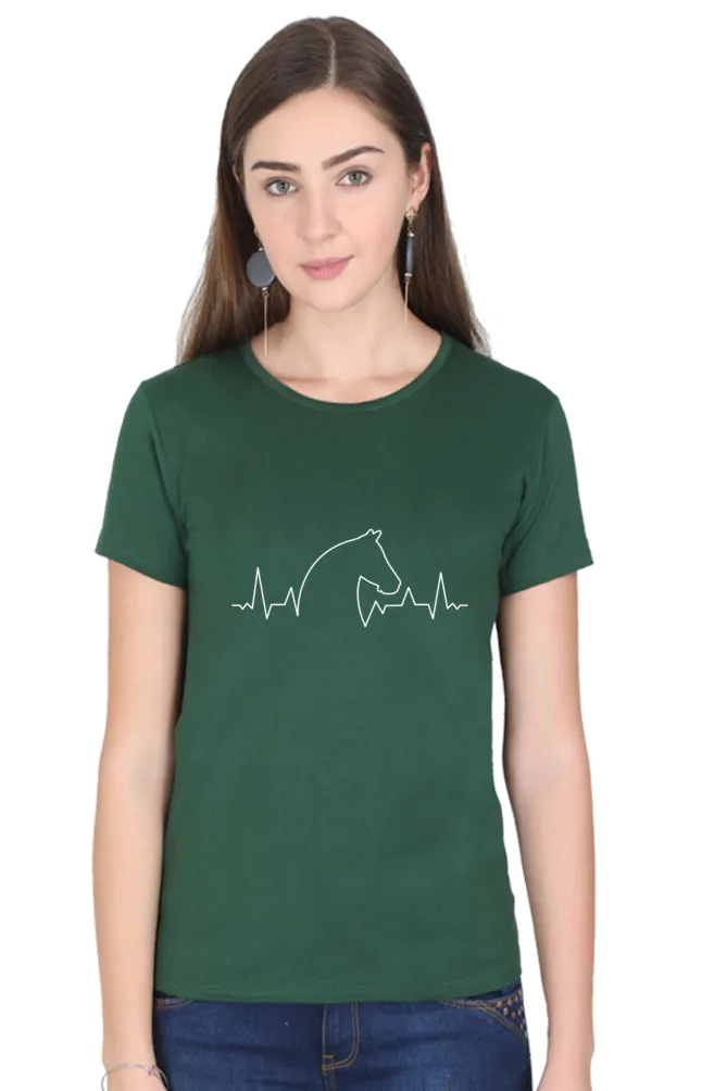 Horse Heartbeat Printed Scoop Neck T-shirt for women