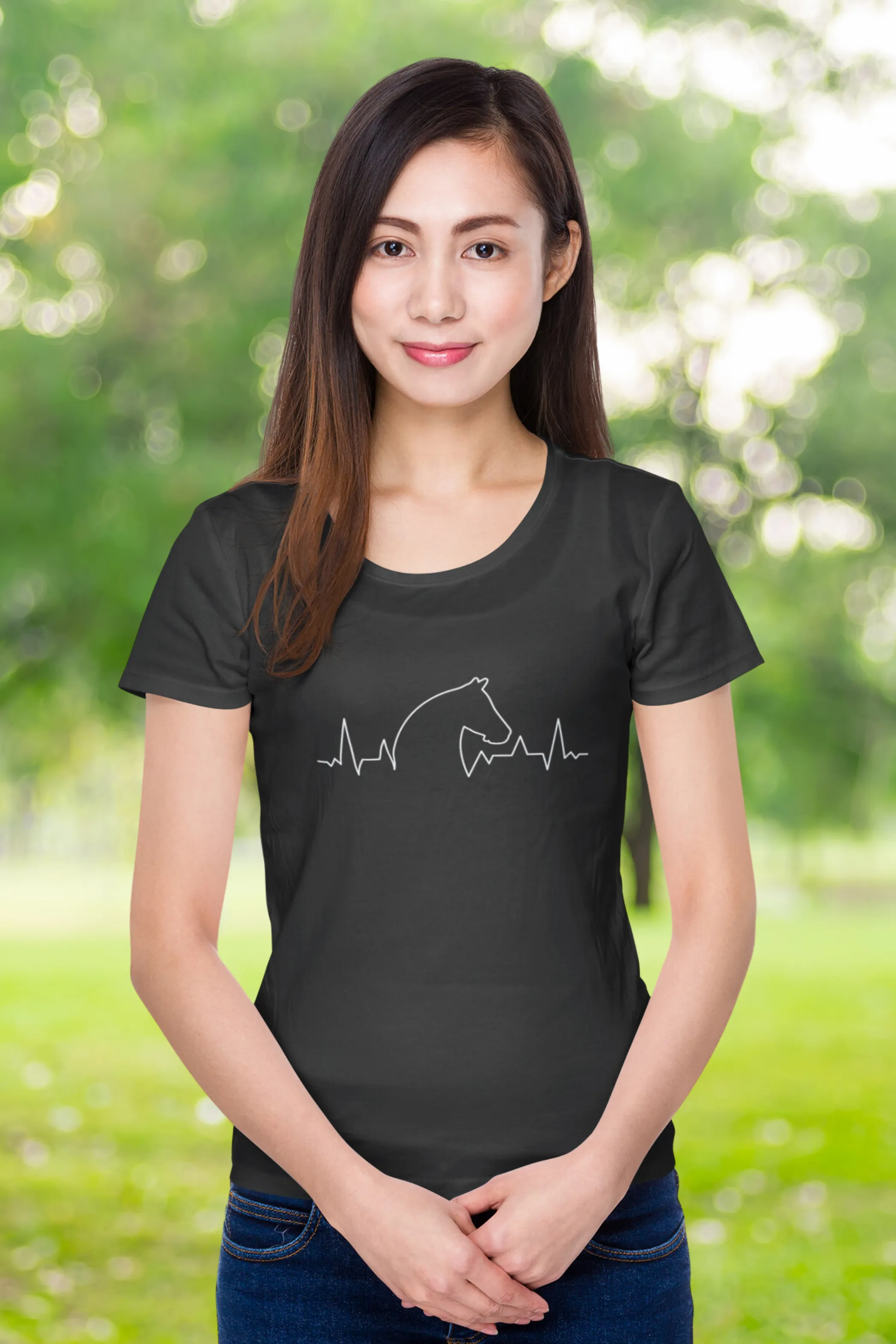 Horse Heartbeat Printed Scoop Neck T-shirt for women