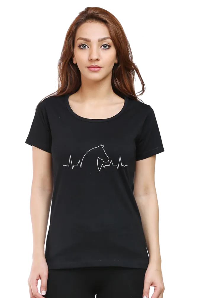 Horse Heartbeat Printed Scoop Neck T-shirt for women