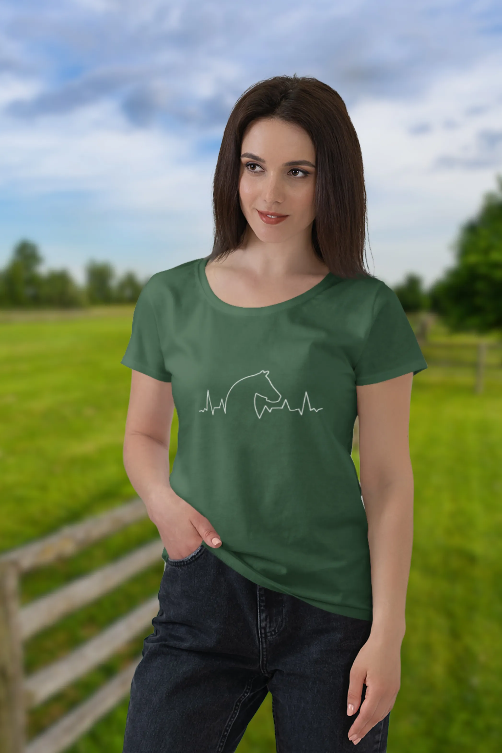 Horse Heartbeat Printed Scoop Neck T-shirt for women