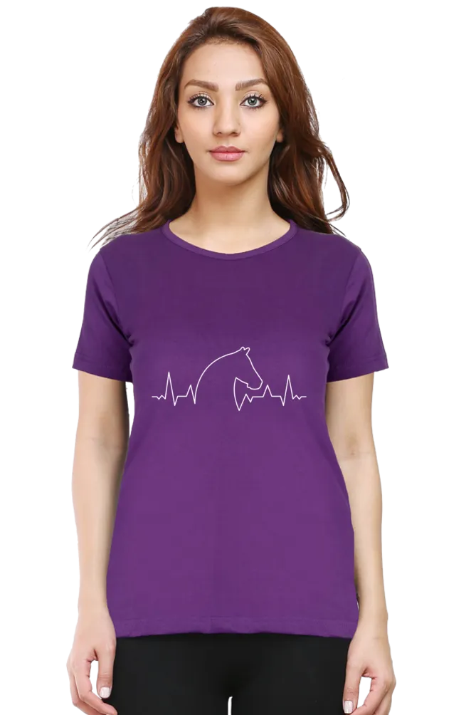 Horse Heartbeat Printed Scoop Neck T-shirt for women