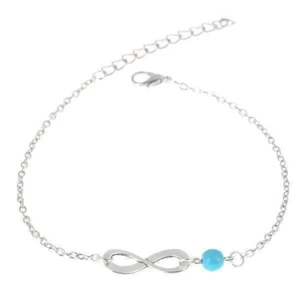 Infinity Turqouise Bead Minimalist Ankle Bracelet for Woman or Teen Beach or Casual Wear Boho-Glam