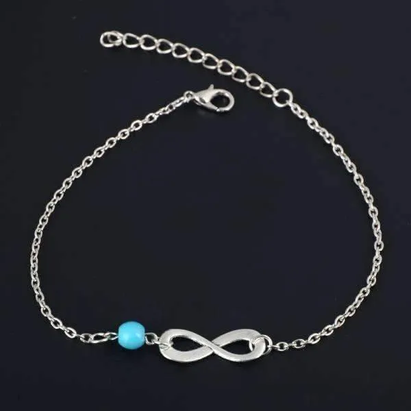 Infinity Turqouise Bead Minimalist Ankle Bracelet for Woman or Teen Beach or Casual Wear Boho-Glam