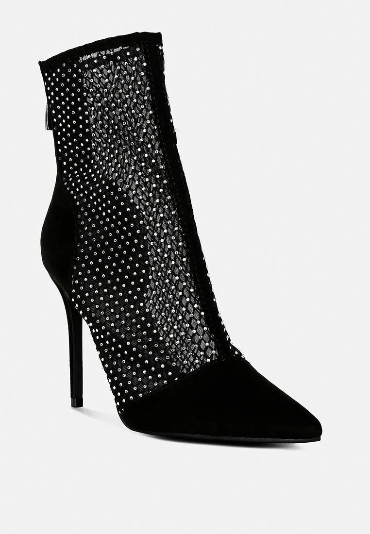 Jazz Rhinestone Embellished Mesh Stiletto Boots