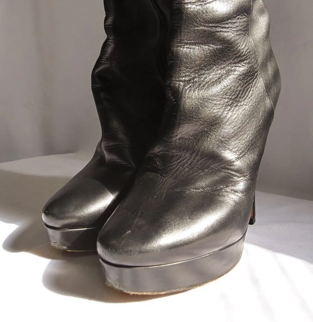 Jimmy Choo Dyot Black Leather Boots Size 38