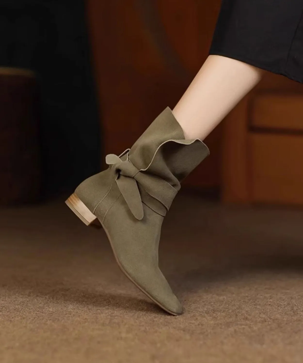 Khaki Boots Splicing Pointed Toe