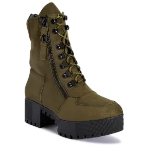 Khaki Chunky Lace Up Boot