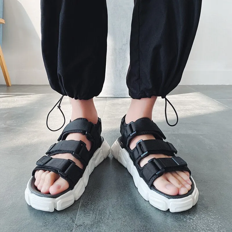 Korea Style Trend Chunky Men Summer Sandals Shoes Blue Hook and Loop Male Beach Sandals Non-slip Outdoor Slippers Men sandalias