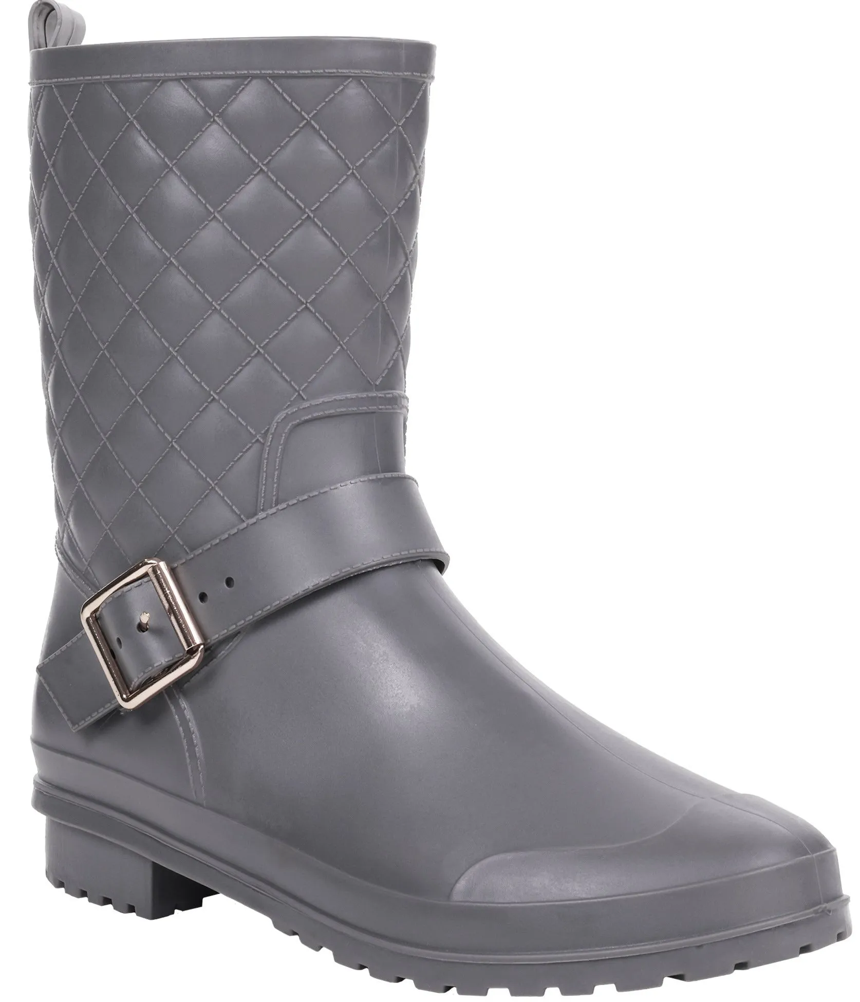 Ladies Matte Solid Grey Quilted Mid-Calf Rain Boot