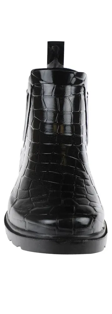 Ladies Shiny Croco Embossed Short Rain Boot