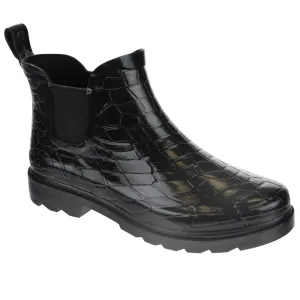 Ladies Shiny Croco Embossed Short Rain Boot