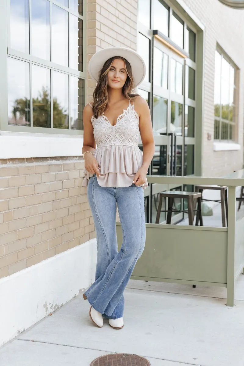 Light Taupe Lace Detail Tank Top - FINAL SALE