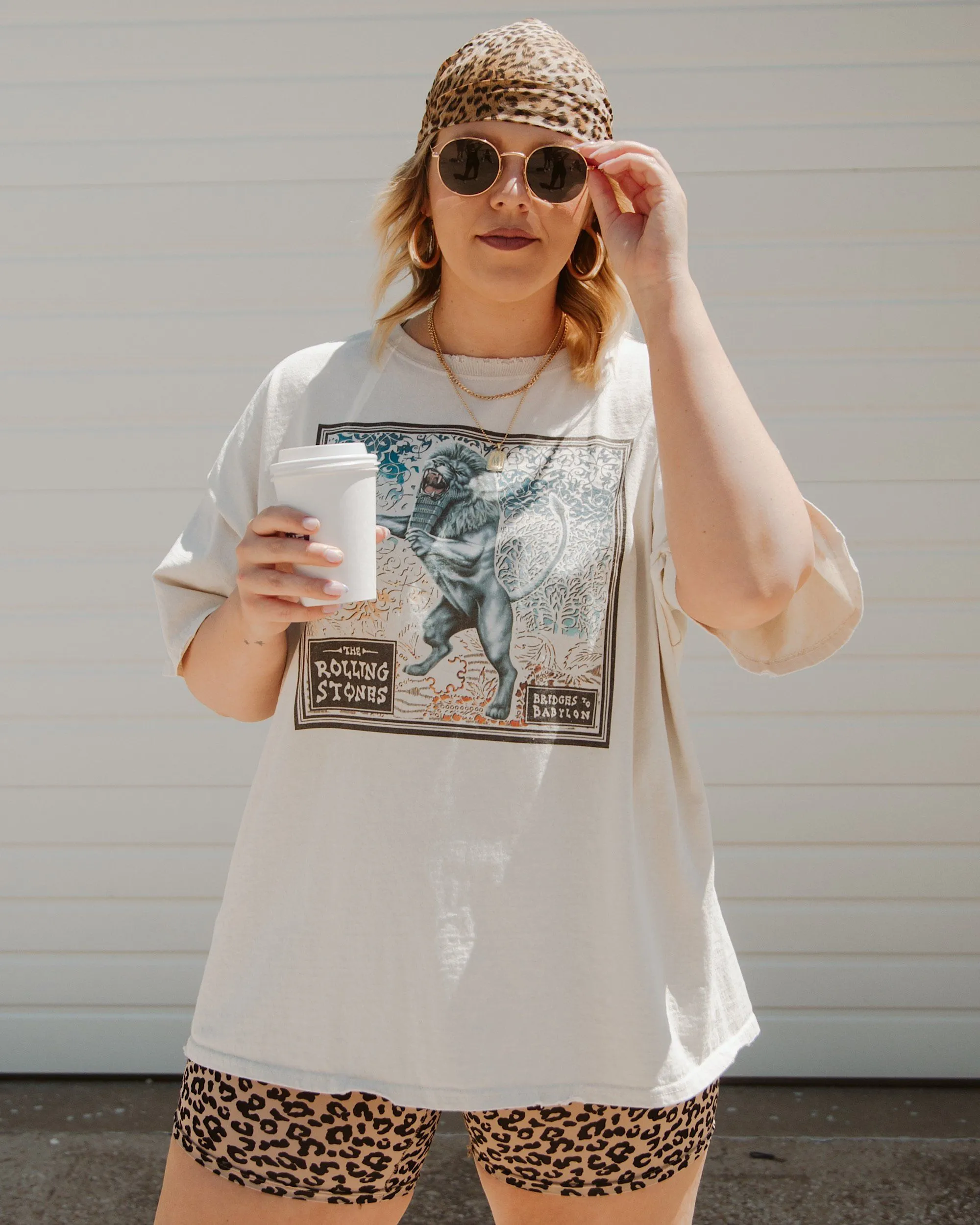 Livy Lu Rolling Stones Babylon Tour Lion Off White Thrifted Distressed Tee