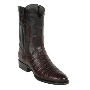 Los Altos Boots Mens #69Z8218 Roper W/Zipper Style | Genuine Caiman Belly Leather Boots | Color Black Cherry