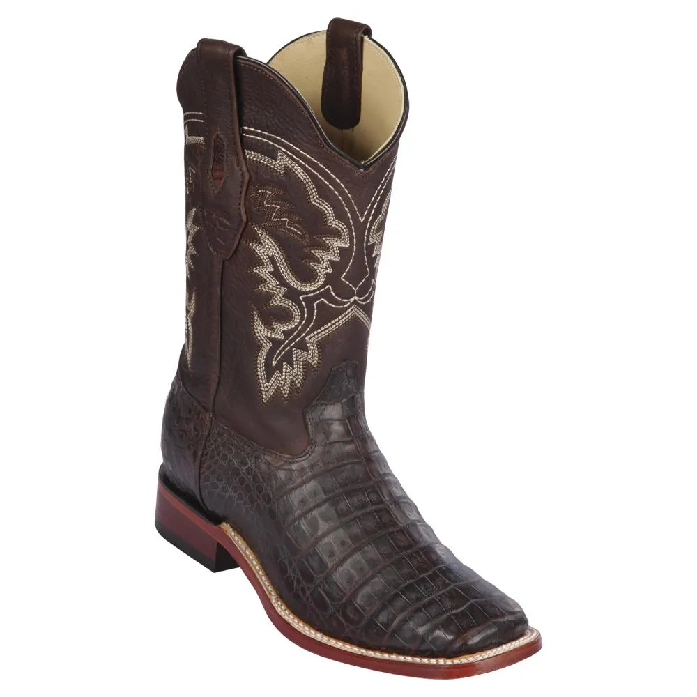 Los Altos Boots Mens #822G8207 Wide Square Toe | Genuine Caiman Belly Leather Boots | Color Brown | Greasy Finish