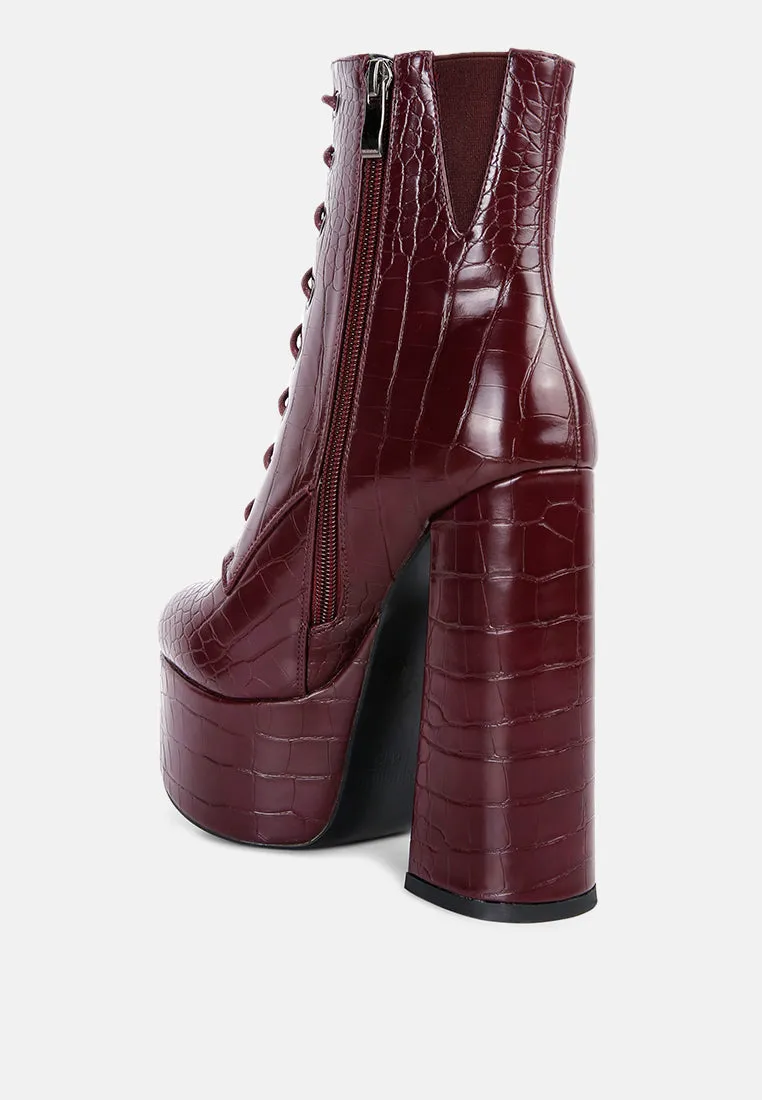 Magdalene Croc High Heel Patform Boots