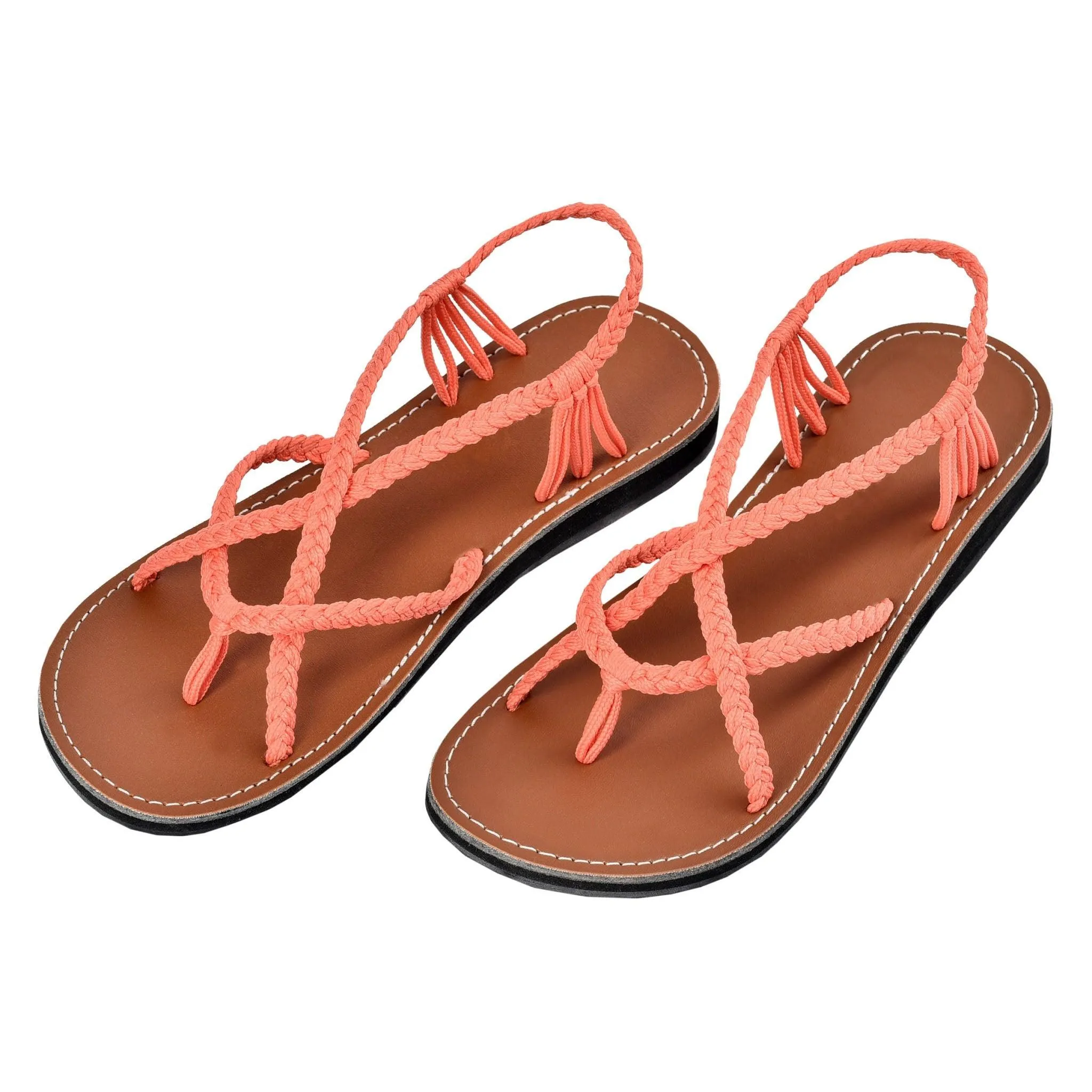 Markerandhands Handwoven Rope Flat Sandals For Women Spring Salmon