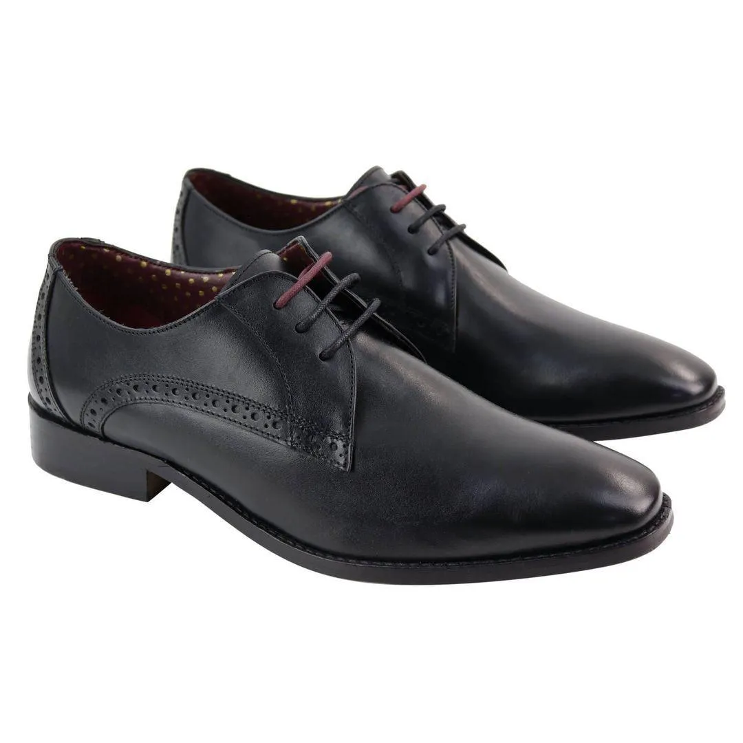 Mens Classic Laced Full Leather Derby Shoes Plain British Design Smart Casual